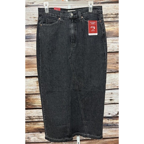 Levi Strauss Signature NWT Mid Rise Comfort Stretch Black Maxi Skirt Sz 6 - Picture 1 of 11
